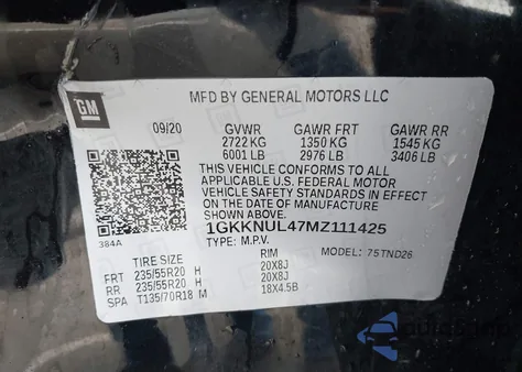 2021 GMC Acadia Awd Slt z USA, uszkodzony, nr VIN 1GKKNUL47MZ111425